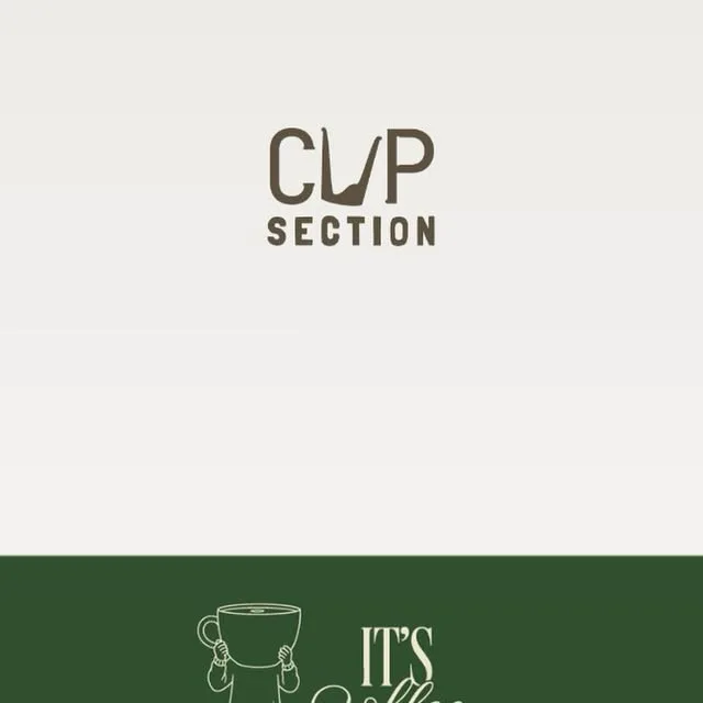 Flat print of the green design: a line-drawn man holding up a coffee cup beside the words It's Coffee.